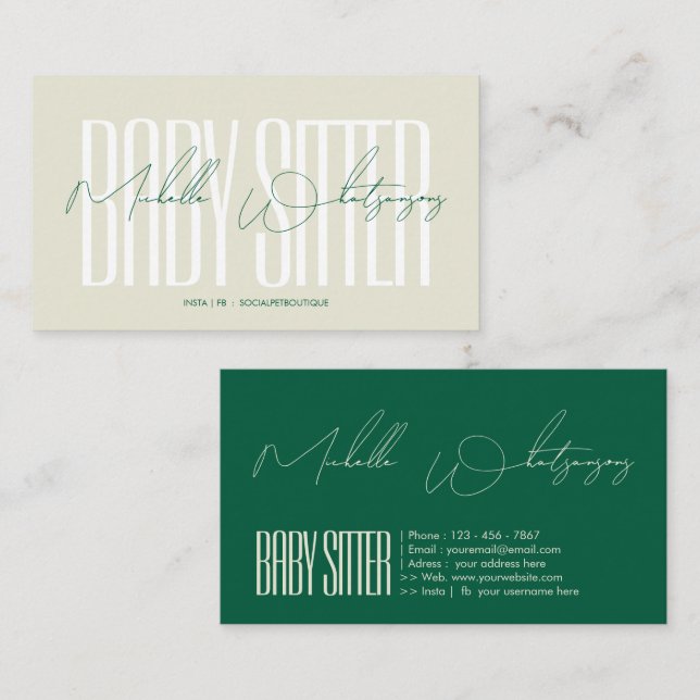 Tarjeta De Visita Monogram BABY SITTER modern script (Anverso / Reverso)