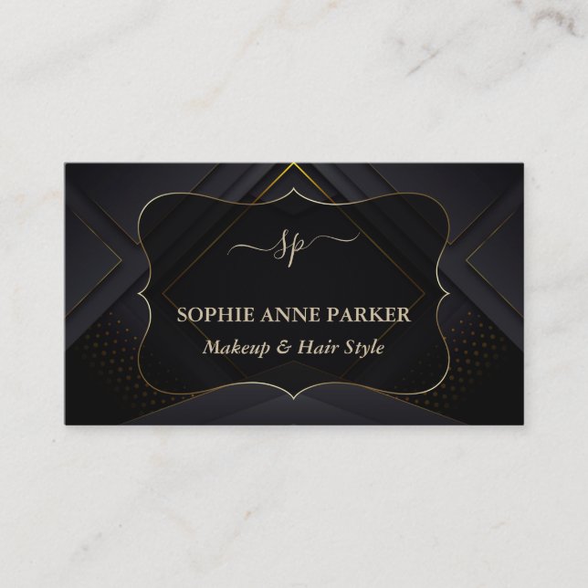 Tarjeta De Visita Monogram Calligraphy Gold Professional Makeup (Anverso)