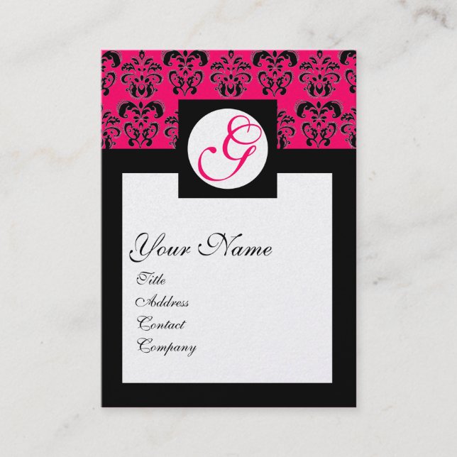Tarjeta De Visita MONOGRAM DE LA PLAZA CLÁSICA DAMASK, oro de fucsia (Anverso)