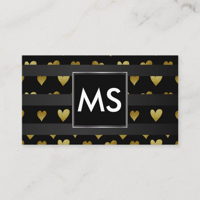 Tarjeta De Visita Monogram | Gold Hearts | Stripes (Anverso)