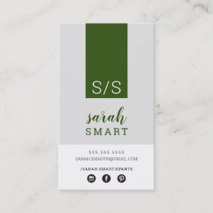 Tarjeta De Visita MONOGRAM INITIALS ficha ejército moderno blanco gr