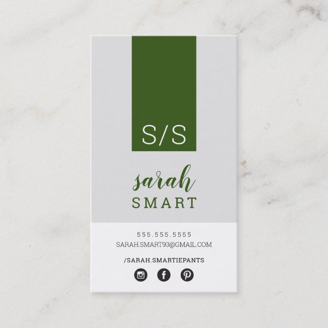 Tarjeta De Visita MONOGRAM INITIALS ficha ejército moderno blanco gr (Anverso)