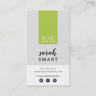 Tarjeta De Visita MONOGRAM INITIALS tab lime verde moderno gris