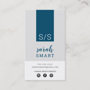 Tarjeta De Visita MONOGRAM INITIALS tab moderna marina gris blanco