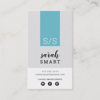Tarjeta De Visita MONOGRAM INITIALS tab moderno azul turquesa gris