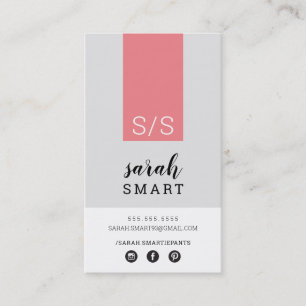Tarjeta De Visita MONOGRAM INITIALS tab moderno gris de coral negro