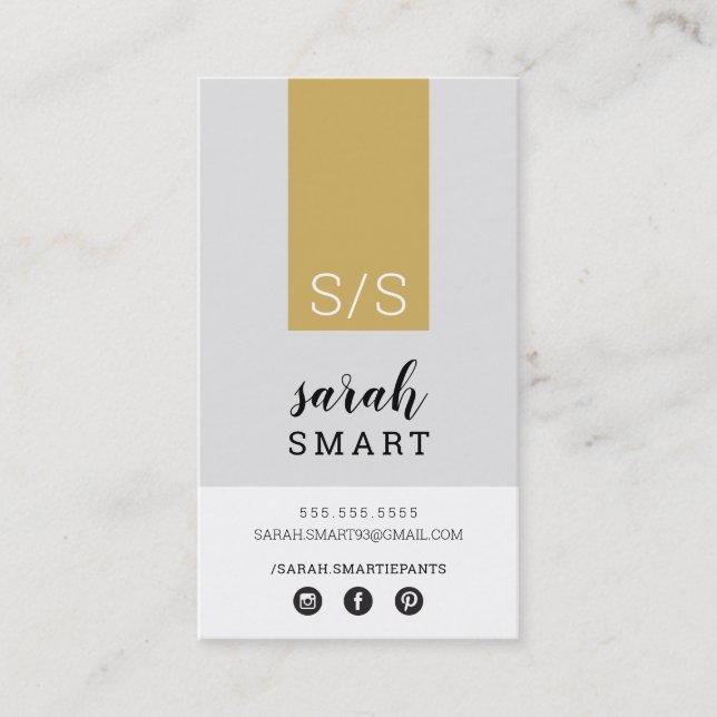 Tarjeta De Visita MONOGRAM INITIALS tab moderno negro antiguo gris d (Anverso)