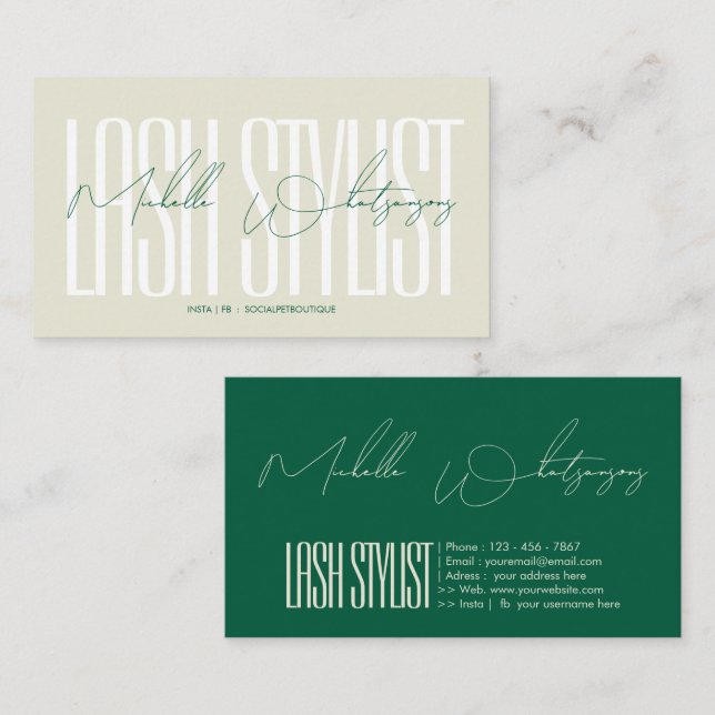Tarjeta De Visita Monogram Lash stylist modern script (Anverso / Reverso)
