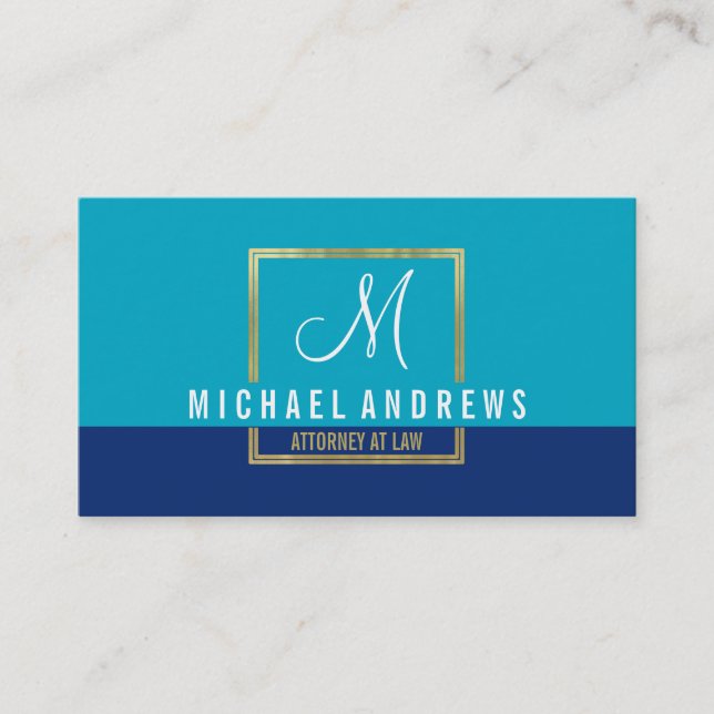 Tarjeta De Visita MONOGRAM LOGO caja de oro inteligente moderna aqua (Anverso)