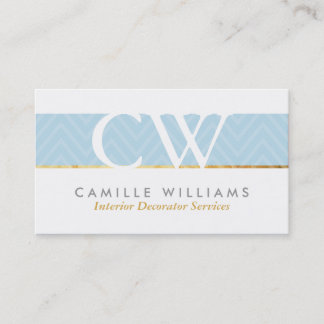 Tarjeta De Visita MONOGRAM LOGO negrita patrón de chevron bebé azul