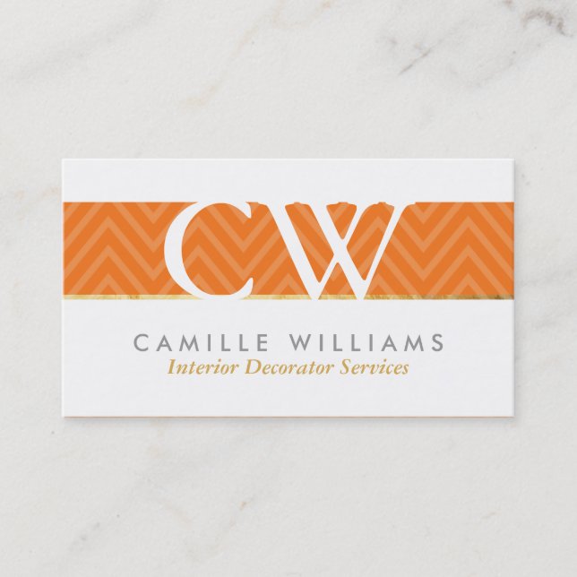 Tarjeta De Visita MONOGRAM LOGO negrita patrón de chevron brillante  (Anverso)