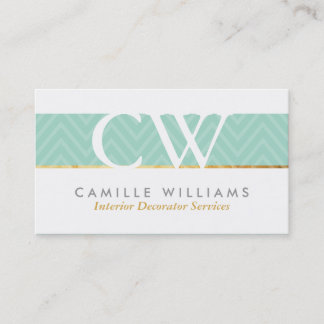 Tarjeta De Visita MONOGRAM LOGO negrita patrón de chevron menta verd