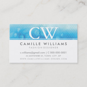 Tarjeta De Visita MONOGRAM LOGO whimsical color de agua gris azul