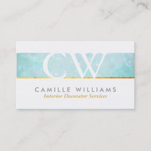 Tarjeta De Visita MONOGRAM LOGO whimsical etéreo bokeh aqua azul