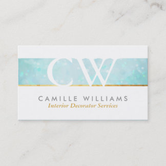 Tarjeta De Visita MONOGRAM LOGO whimsical etéreo bokeh aqua azul