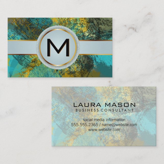 Tarjeta De Visita Monogram Luxury Gold | Artistic Texture Paint  (Anverso / Reverso)