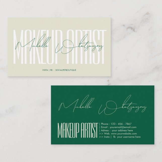 Tarjeta De Visita Monogram Makeup Artist modern script (Anverso / Reverso)