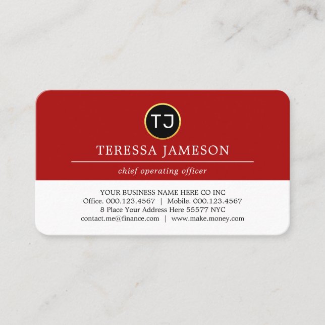 Tarjeta De Visita Monogram Minimalist Red White Layer (Anverso)