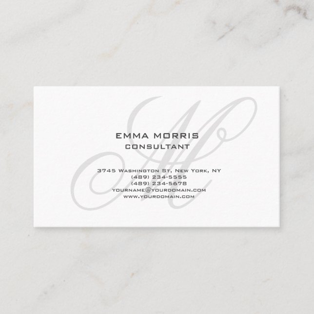 Tarjeta De Visita Monogram Modern Simple Minimalist Plain (Anverso)