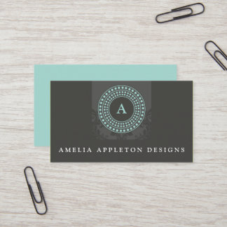 Tarjeta De Visita MONOGRAM moderna elegante rotor menta gris