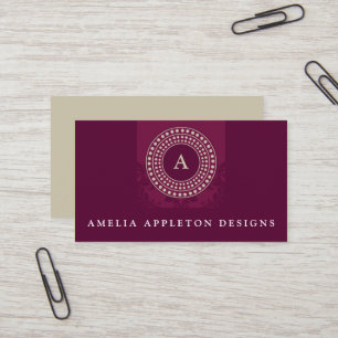 Tarjeta De Visita MONOGRAM moderno elegante rotor maroon taupe