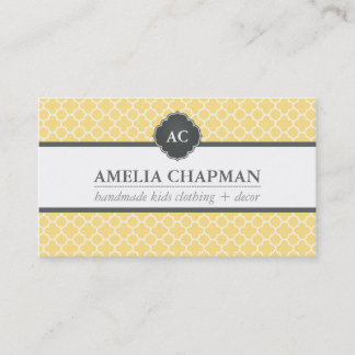 Tarjeta De Visita MONOGRAM moderno patrón marroquí amarillo pálido g