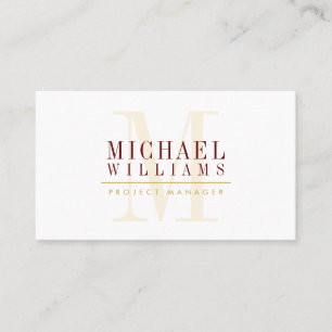 Tarjeta De Visita MONOGRAM moderno simple masculino oro burdeos rojo