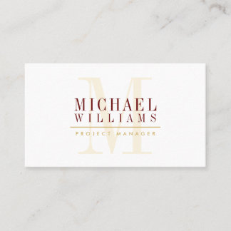 Tarjeta De Visita MONOGRAM moderno simple masculino oro burdeos rojo