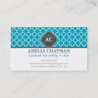 Tarjeta De Visita MONOGRAM mosaico morrocano patrón azul turquesa