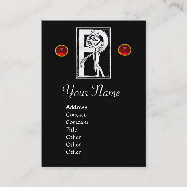 Tarjeta De Visita MONOGRAM P LETRA ANTIGUA FIGURA Blanco Negro (Anverso)