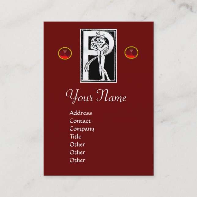 Tarjeta De Visita MONOGRAM P LETRA ANTIGUA FIGURA Blanco Rojo (Anverso)