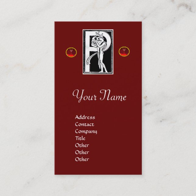 Tarjeta De Visita MONOGRAM P LETRA ANTIGUA FIGURA Blanco Rojo (Anverso)