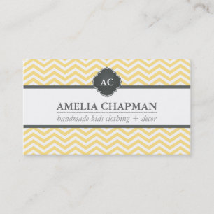 Tarjeta De Visita MONOGRAM patrón de chevron moderno amarillo pálido