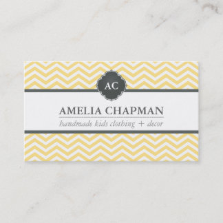Tarjeta De Visita MONOGRAM patrón de chevron moderno amarillo pálido