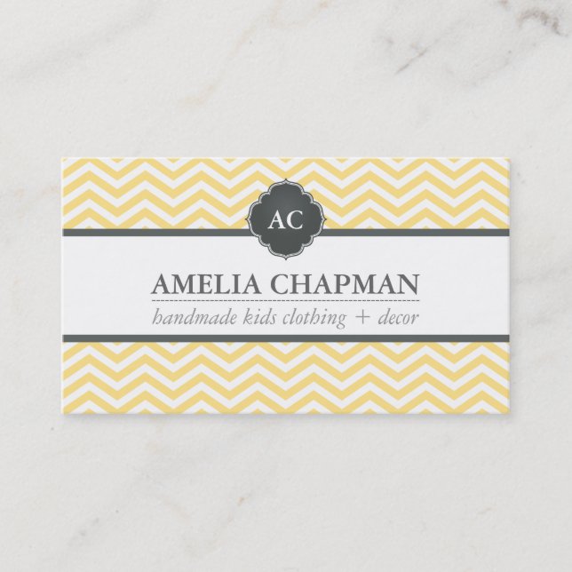 Tarjeta De Visita MONOGRAM patrón de chevron moderno amarillo pálido (Anverso)