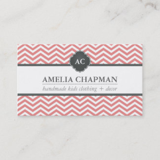 Tarjeta De Visita MONOGRAM patrón de chevron moderno coral gris rosa