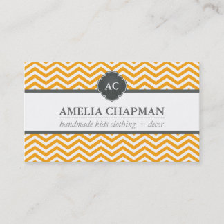 Tarjeta De Visita MONOGRAM patrón de chevron moderno gris naranja br