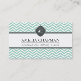 Tarjeta De Visita MONOGRAM patrón de chevron moderno menta gris verd