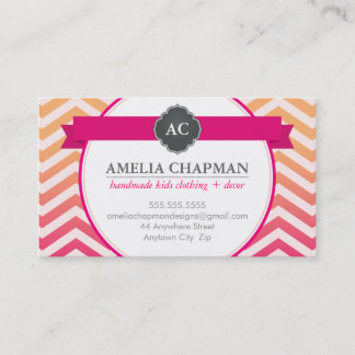 Tarjeta De Visita MONOGRAM patrón de chevron oscuro brillante naranj