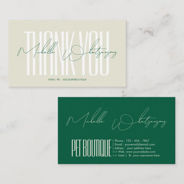 Tarjeta De Visita Monogram PET Thank you modern script (Anverso / Reverso)