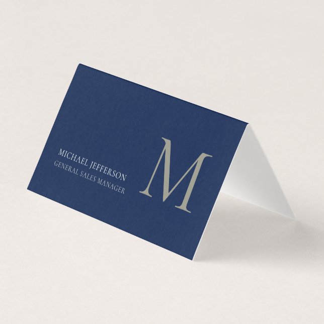 Tarjeta De Visita Monogram Plain Dark Blue Trendy Business Card (Anverso)