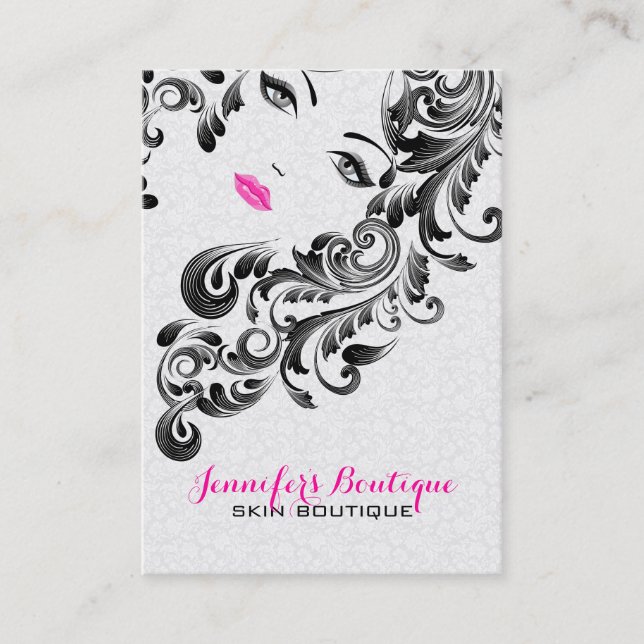 Tarjeta De Visita Monograma 3 de belleza blanca rosa y negra (Anverso)