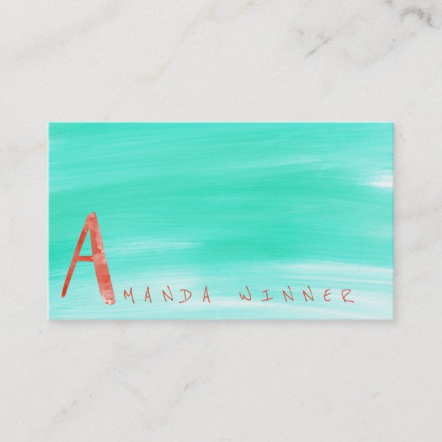 Tarjeta De Visita Monograma A Mint Minimalismo Watermelon Aquarelle (Anverso)