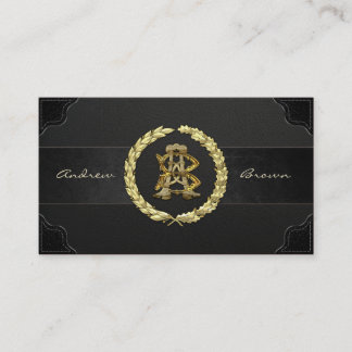Tarjeta De Visita Monograma AB y BA [Oro+Cuero]