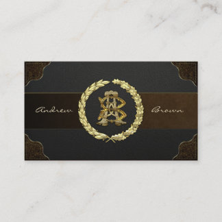 Tarjeta De Visita Monograma AB y BA [Oro+Cuero]
