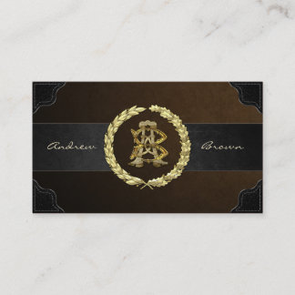 Tarjeta De Visita Monograma AB y BA [Oro+Cuero]