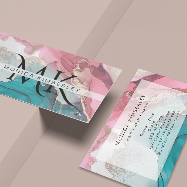 Tarjeta De Visita Monograma Agate Marble Gold (Agate Marble Gold Monogram Business Card)