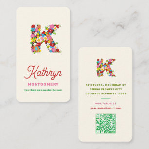 Tarjeta De Visita Monograma alfabético caprichoso de flores de prima