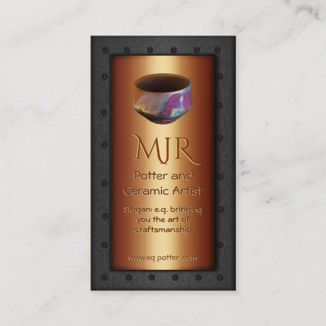 Tarjeta De Visita Monograma, alfarero, cobre con marco de acero (Anverso)