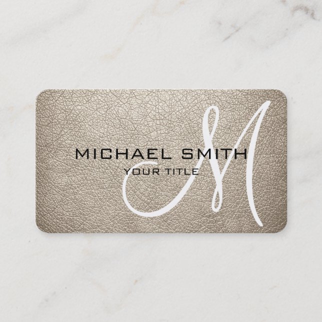 Tarjeta De Visita Monograma Almond Leather Look (Anverso)